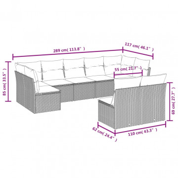 Set mobilier de grădină cu perne, 9 piese, negru, poliratan - Img 3