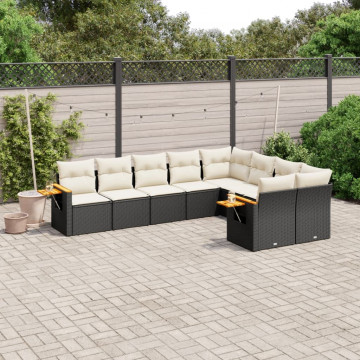 Set mobilier de grădină cu perne, 9 piese, negru, poliratan - Img 1