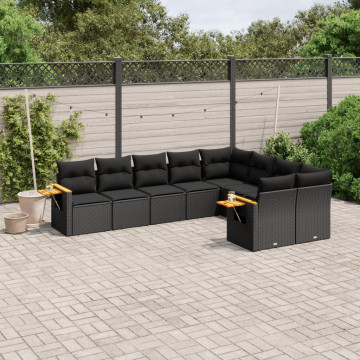 Set mobilier de grădină cu perne, 9 piese, negru, poliratan - Img 1