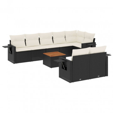 Set mobilier de grădină cu perne, 9 piese, negru, poliratan - Img 2