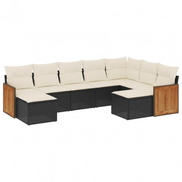 Set mobilier de grădină cu perne, 9 piese, negru, poliratan - Img 2
