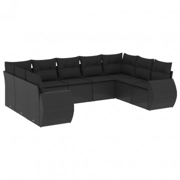 Set mobilier de grădină cu perne, 9 piese, negru, poliratan - Img 2