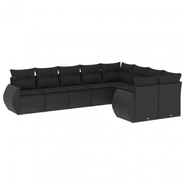 Set mobilier de grădină cu perne, 9 piese, negru, poliratan - Img 2