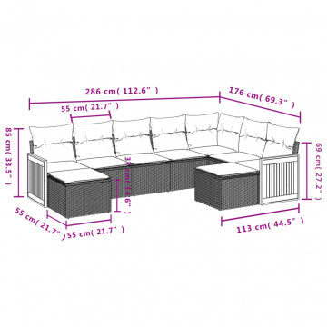 Set mobilier de grădină cu perne, 9 piese, negru, poliratan - Img 7