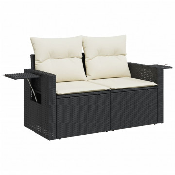 Set mobilier de grădină cu perne, 9 piese, negru, poliratan - Img 5
