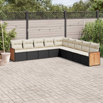 Set mobilier de grădină cu perne, 9 piese, negru, poliratan - Img 1