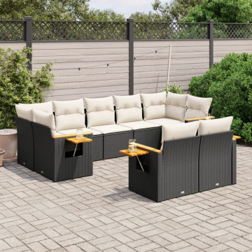 Set mobilier de grădină cu perne, 9 piese, negru, poliratan - Img 1