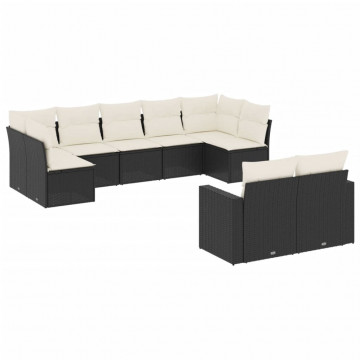Set mobilier de grădină cu perne, 9 piese, negru, poliratan - Img 2