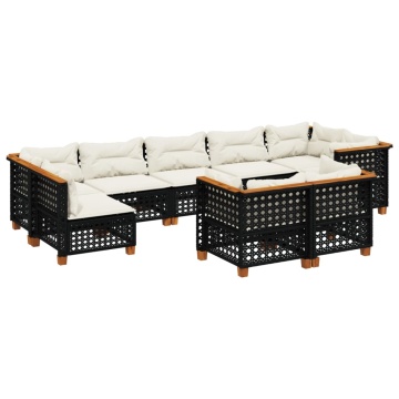 Set mobilier de grădină cu perne, 9 piese, negru, poliratan - Img 2