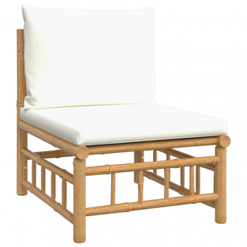 Set mobilier de grădină cu perne alb crem, 2 piese, bambus - Img 6