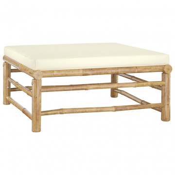 Set mobilier de grădină, cu perne alb crem, 3 piese, bambus - Img 6