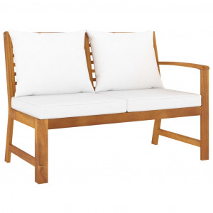 Set mobilier de grădină cu perne crem, 4 piese, lemn de acacia - Img 3