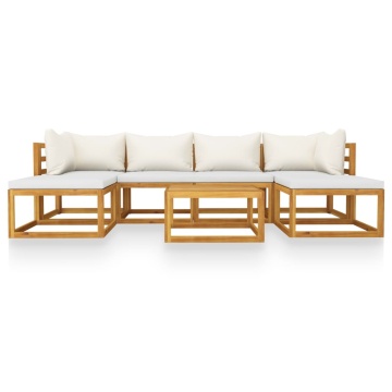 Set mobilier de grădină cu perne crem, 7 piese, lemn de acacia - Img 3