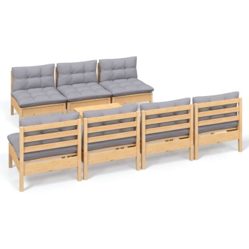Set mobilier de grădină cu perne gri, 8 piese, lemn de pin - Img 2