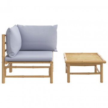Set mobilier de grădină cu perne gri deschis, 2 piese, bambus - Img 3