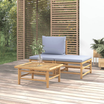 Set mobilier de grădină cu perne gri deschis, 3 piese, bambus - Img 1