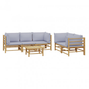 Set mobilier de grădină cu perne gri deschis, 6 piese, bambus - Img 3