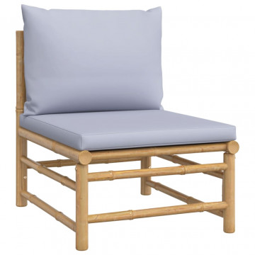 Set mobilier de grădină cu perne gri deschis, 9 piese, bambus - Img 8