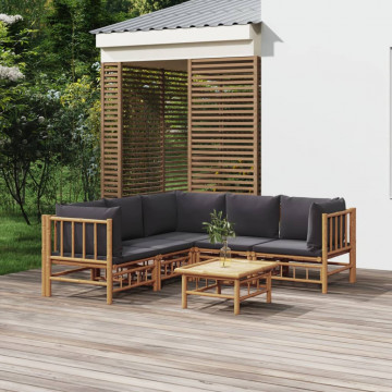 Set mobilier de grădină cu perne gri închis, 6 piese, bambus - Img 1