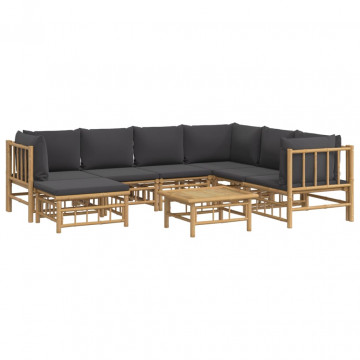Set mobilier de grădină cu perne gri închis, 8 piese, bambus - Img 3
