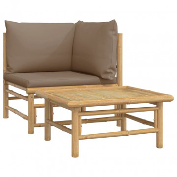 Set mobilier de grădină cu perne gri taupe, 2 piese, bambus - Img 2
