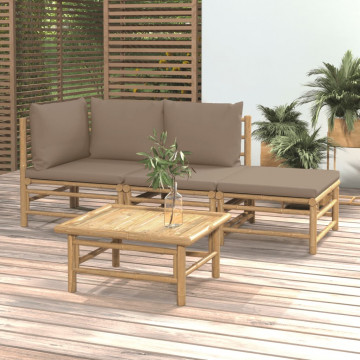 Set mobilier de grădină cu perne gri taupe, 4 piese, bambus - Img 1