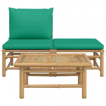 Set mobilier de grădină cu perne verzi, 3 piese, bambus - Img 3
