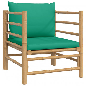 Set mobilier de grădină cu perne verzi, 6 piese, bambus - Img 5