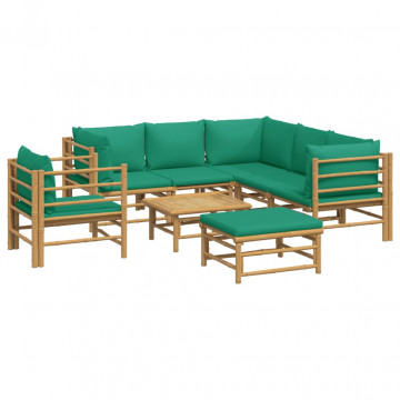 Set mobilier de grădină cu perne verzi, 8 piese, bambus - Img 3