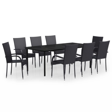 Set mobilier de grădină,negru, 9 piese - Img 2