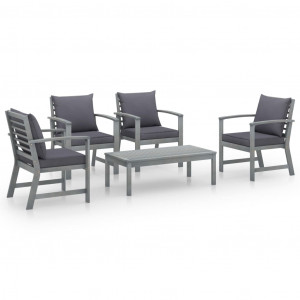 Set mobilier grădină cu pernă, 5 piese,gri, lemn masiv de acacia - Img 1