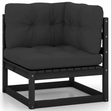 Set mobilier grădină cu perne, 10 piese, negru, lemn masiv pin - Img 3
