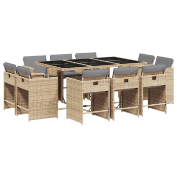 Set mobilier grădină cu perne, 11 piese bej combinat poliratan - Img 2