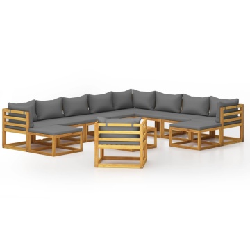 Set mobilier grădină cu perne, 12 piese, lemn masiv de acacia - Img 2