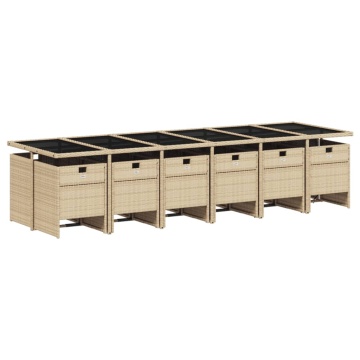 Set mobilier grădină cu perne, 13 piese, bej combinat poliratan - Img 3
