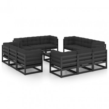 Set mobilier grădină cu perne, 13 piese, lemn masiv pin - Img 1