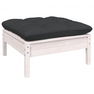Set mobilier grădină cu perne, 3 piese, alb, lemn masiv pin - Img 4