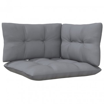 Set mobilier grădină cu perne, 3 piese, gri, lemn masiv pin - Img 5