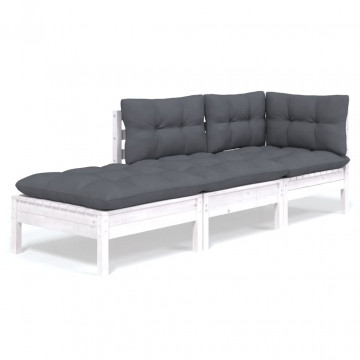 Set mobilier grădină cu perne, 3 piese, lemn masiv de pin - Img 2