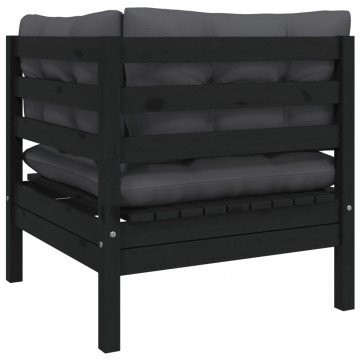 Set mobilier grădină cu perne, 3 piese, negru, lemn masiv pin - Img 5
