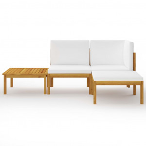 Set mobilier grădină cu perne, 4 piese, crem, lemn masiv acacia - Img 2