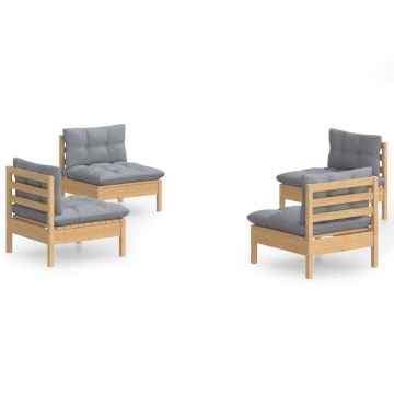 Set mobilier grădină cu perne, 4 piese, gri, lemn de pin - Img 2