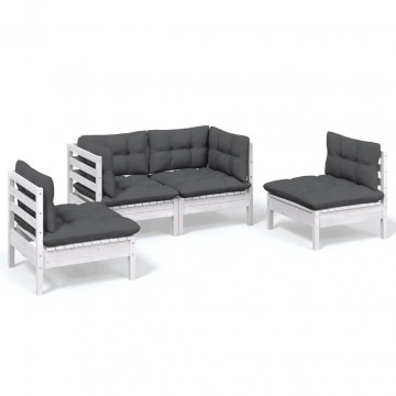 Set mobilier grădină cu perne, 4 piese, lemn de pin - Img 2