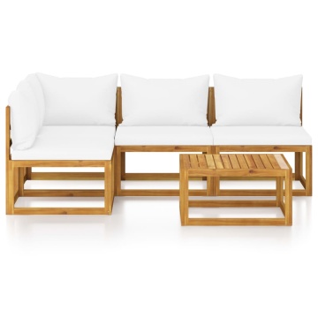 Set mobilier grădină cu perne, 5 piese, crem, lemn masiv acacia - Img 3