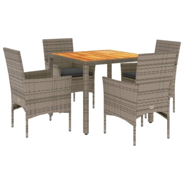 Set mobilier grădină cu perne 5 piese gri poliratan/lemn acacia - Img 2