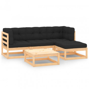 Set mobilier grădină cu perne, 5 piese, lemn masiv de pin - Img 1