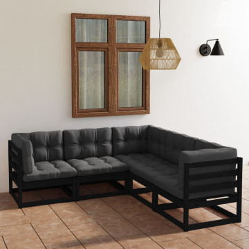 Set mobilier grădină cu perne, 5 piese, lemn masiv pin - Img 1