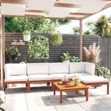 Set mobilier grădină cu perne, 6 piese, crem lemn masiv acacia - Img 1