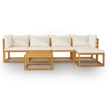 Set mobilier grădină cu perne, 6 piese, crem, lemn masiv acacia - Img 3