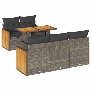 Set mobilier grădină cu perne 6 piese gri poliratan/lemn acacia - Img 2